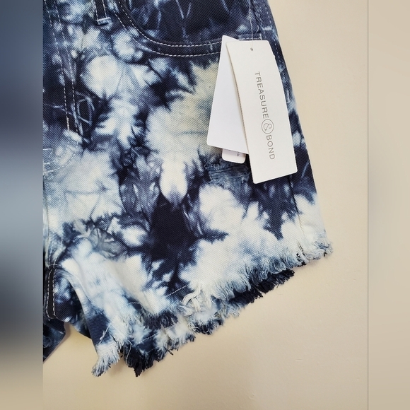 NWT TREASURE & BOND NORDSTROM NAVY DENIM TIE DYE HIGH WAIST SHORTS GIRLS SIZE 12 - Picture 5 of 13